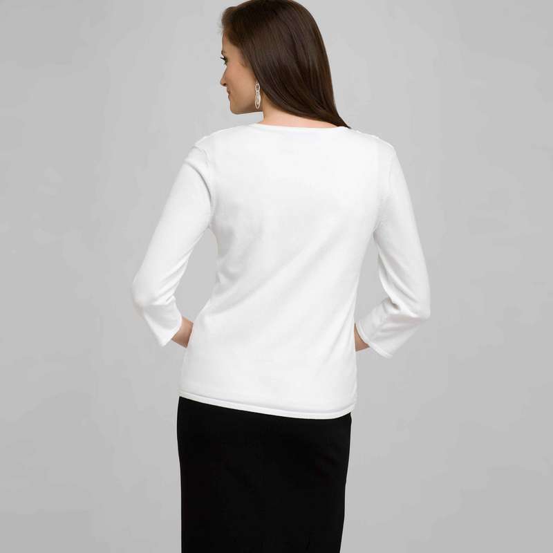 Crew Neck Cardigan, White, large image number 1
